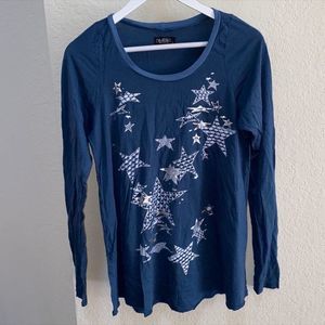 NWT Lauren Moshi Blue Starry Night Long Sleeve Top L